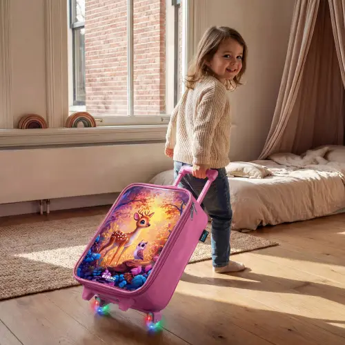 Hertje en uil in een roze sprookjesbos Kinderkoffer - Roze klein -sfeer1