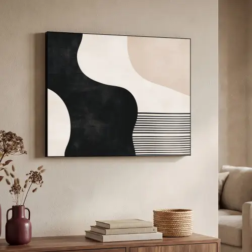 Abstract - Japandi - Beige - Modern Textielframe zwart klein -sfeer3
