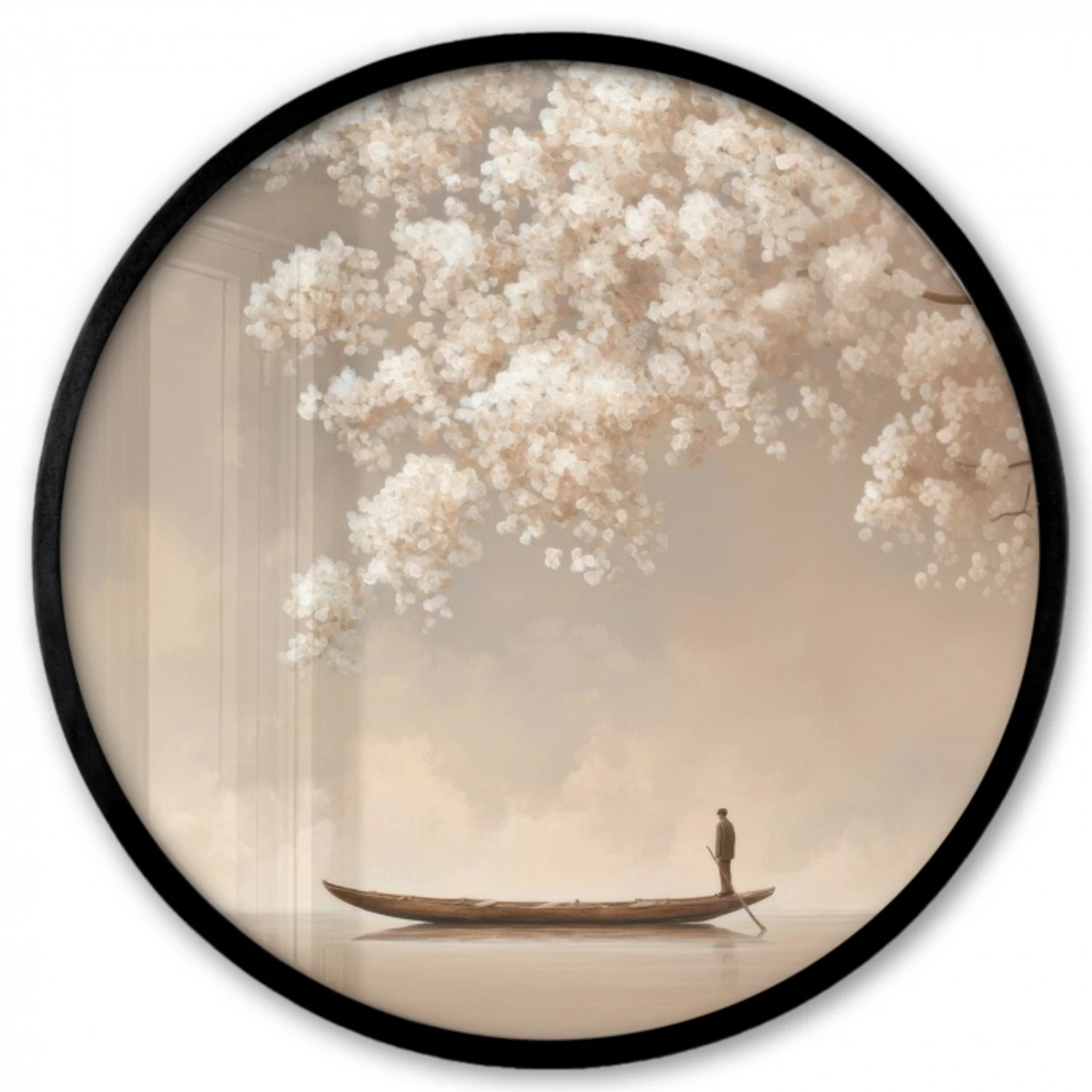 Bloesems - Wit - Boot - Minimalistisch Fotolijst rond zonder passe partout klein -3d