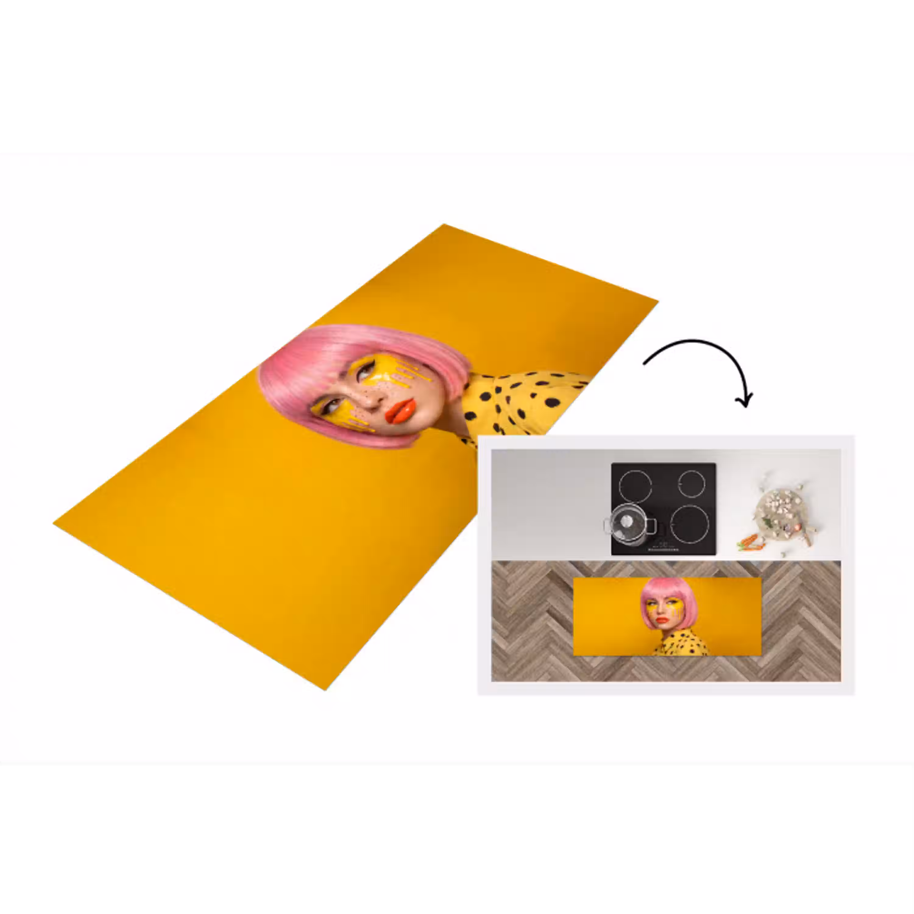 Vrouw - Portret - Abstract - Kleurrijk - Geel Keukenloper - keukenmat middel -3d