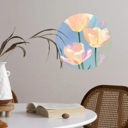 Tulpen - Roze accenten - Blauw Wandcirkel behangsticker klein -sfeer3