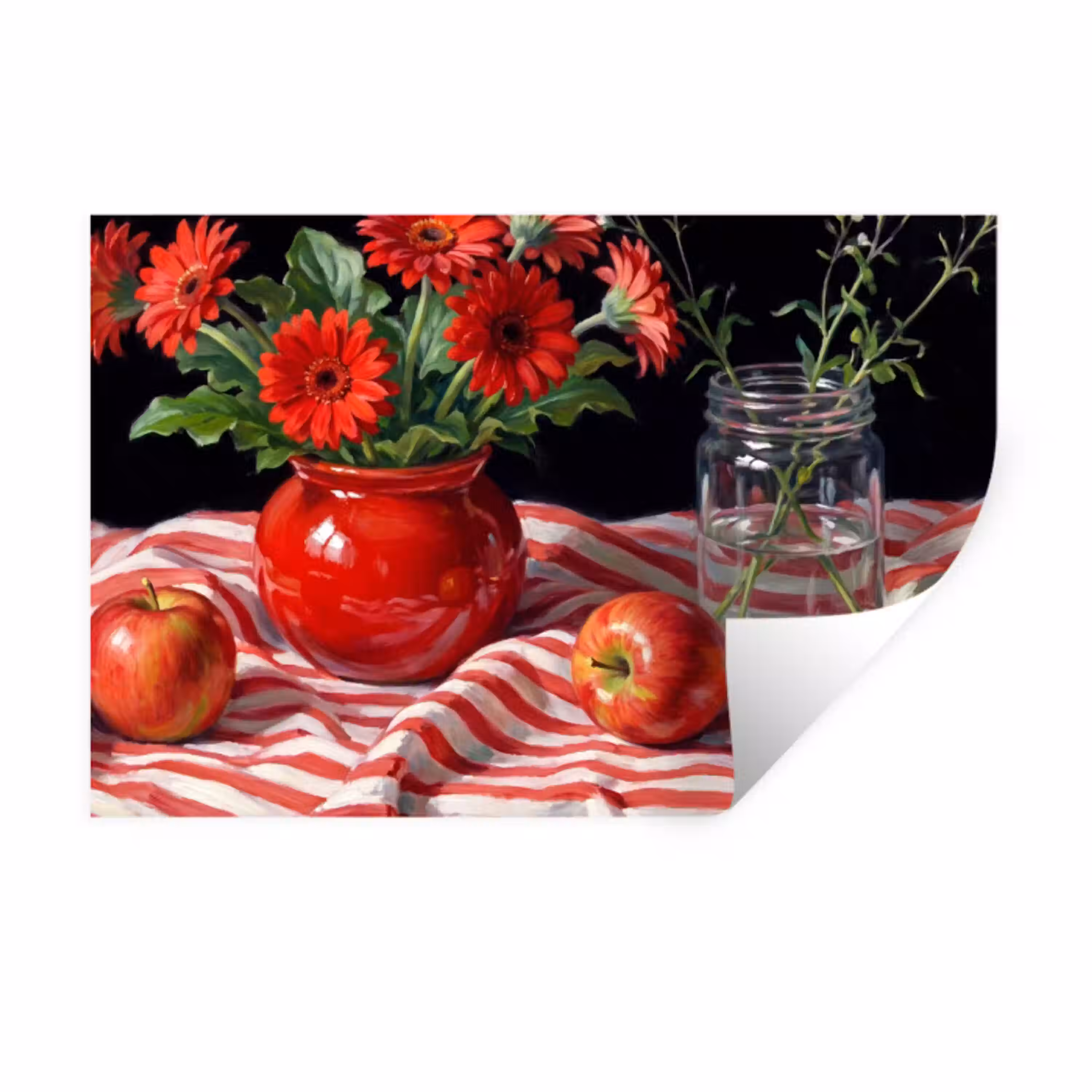 Rode bloemen - Vaas Muursticker klein -3d