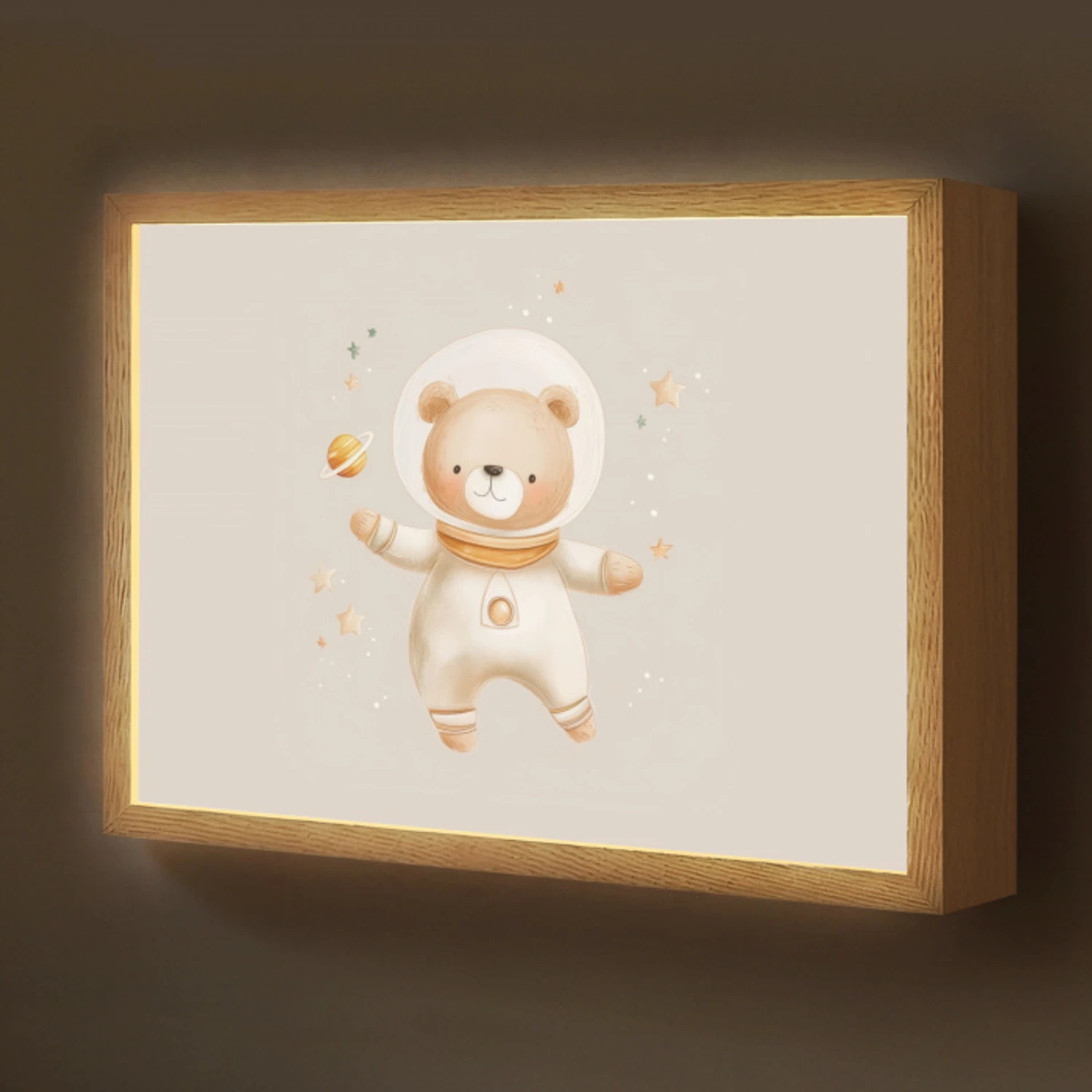 Ruimtebeer - Sterren - Beige Light Box met batterij (Wandlamp kind) middel -z3d_website