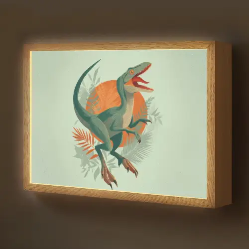 Dino - Bladeren - Grafisch - Groen Light Box met batterij (Wandlamp kind) middel -z3d_website
