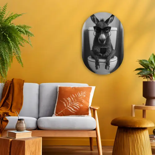 Ezel - Telefoon - Toilet - Zwart - Wit Wandcirkel Ovaal Forex klein -sfeer4