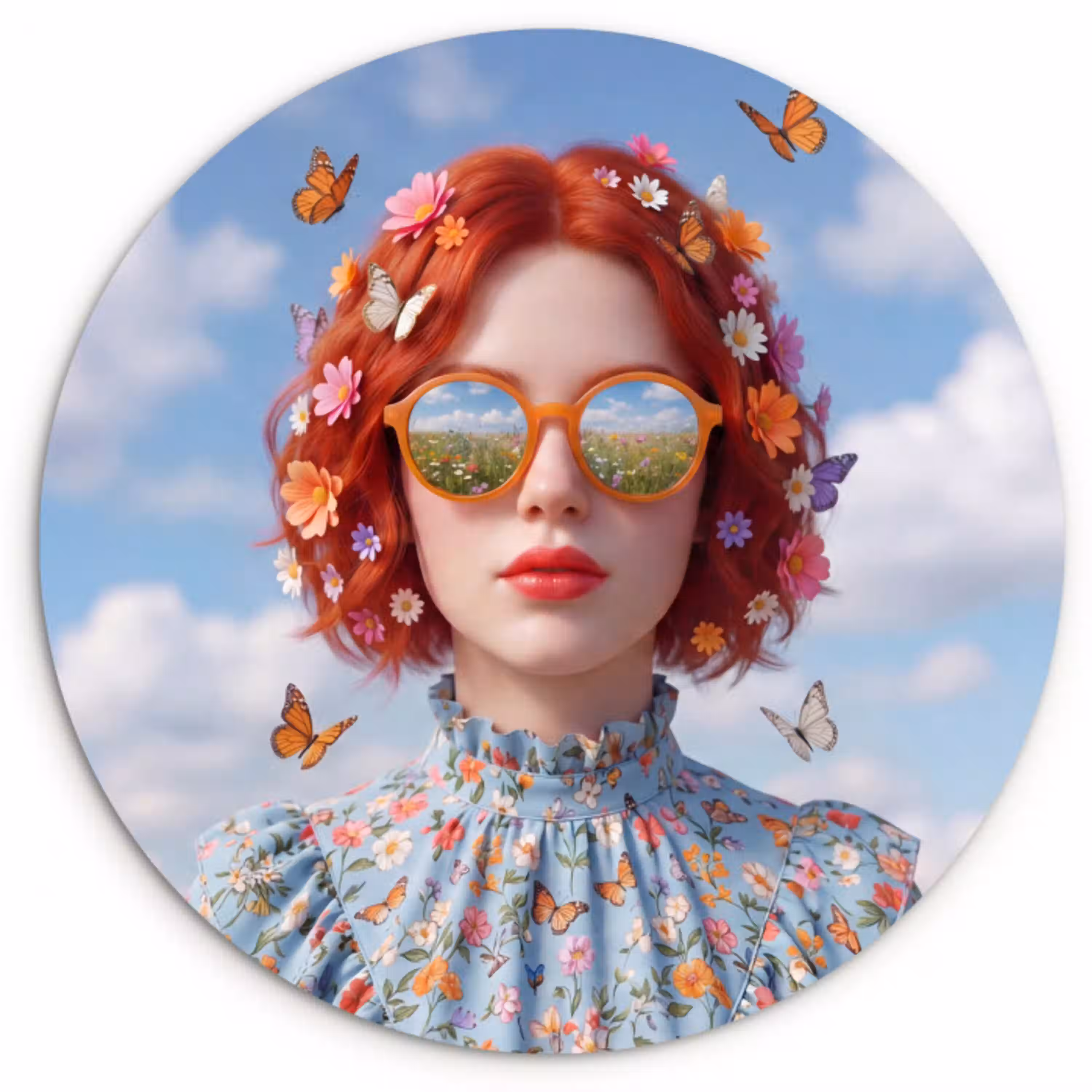 Vrouw - Bloemen - Zomer - Portret - Kleurrijk Wandcirkel kunststof plaat 5mm dik klein -3d