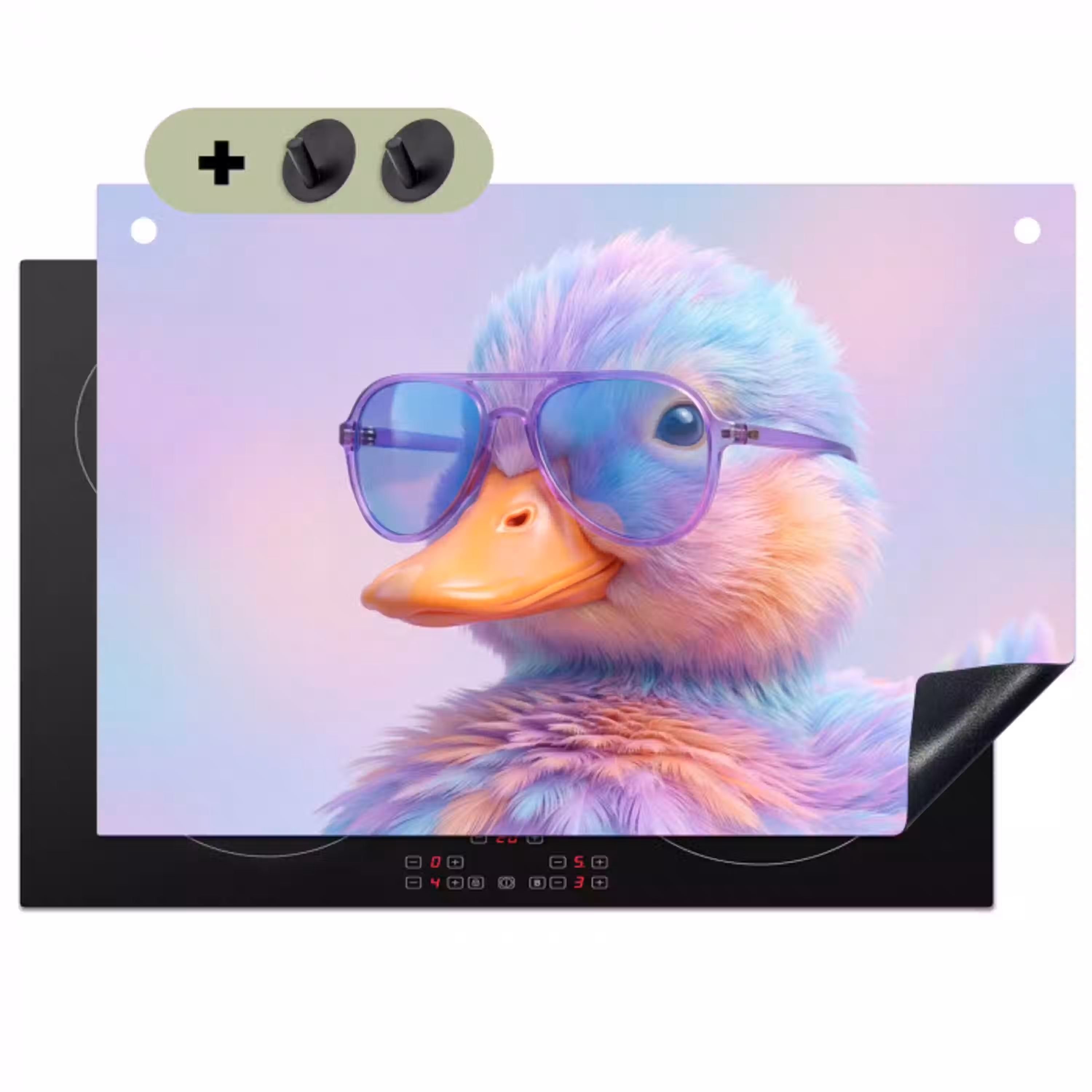 Eend - bril - Pastel Inductie beschemer met haakjes klein -3d