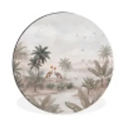 Kraanvogels - Palmbomen - Tropisch Wandcirkel aluminium klein -3d