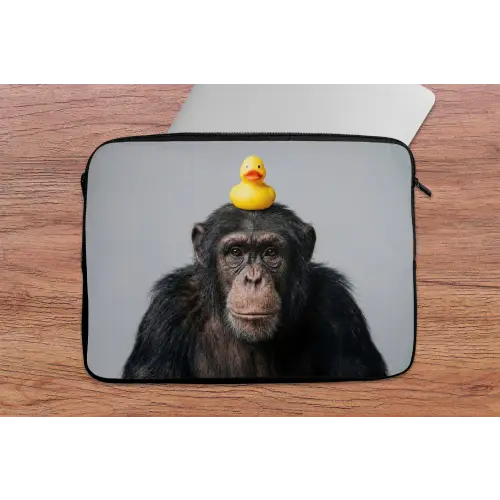 Chimpansee - Badeend - Grijs laptophoes neopreen klein -tafel
