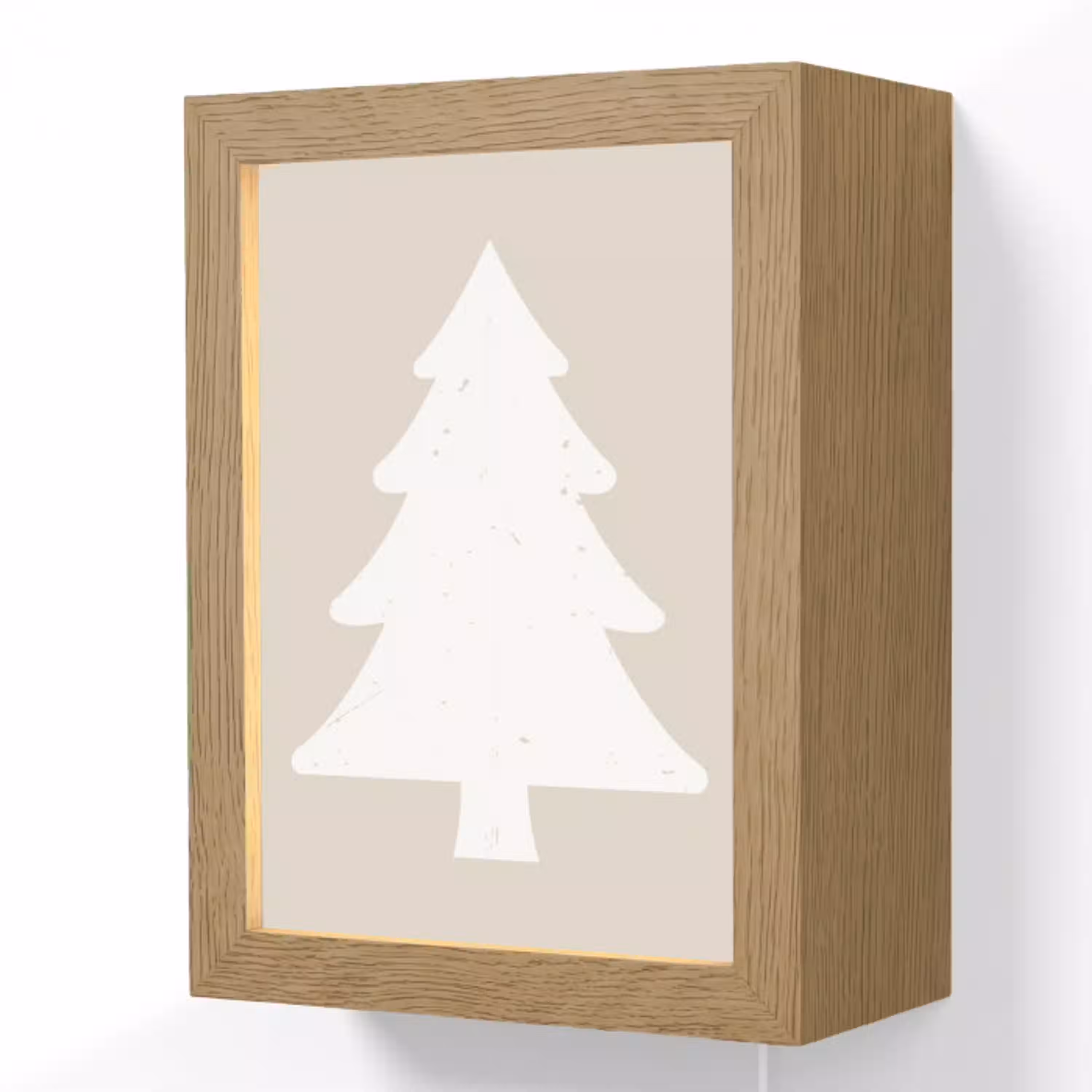 Japandi - Kerstboom - Beige - Kerstversiering Light Box met kabel (Wandlamp) klein -3d