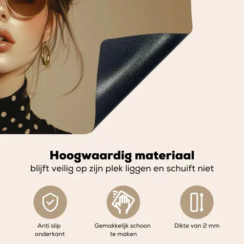 Vrouw - Beige - Bloem - Modern - Portret Inductie beschemer met haakjes klein -ky-onderkant-nl