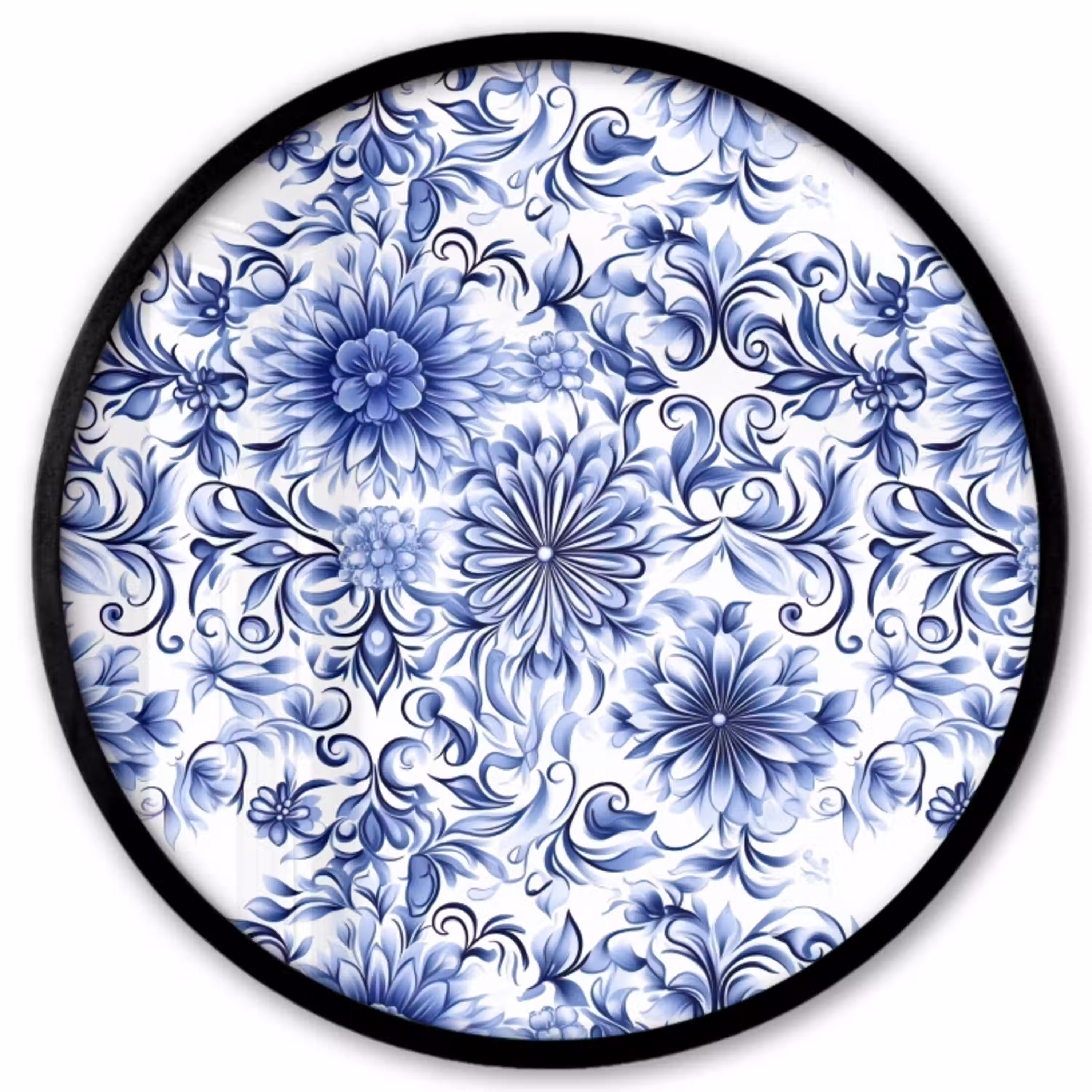 Bloemen - Blauw - Patroon - Wit Fotolijst rond zonder passe partout klein 856 -3d