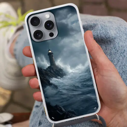 Rotsen - Vuurtoren - Golven - Klliffen Hoesje iPhone 16 Pro Max met koord klein -sfeer3
