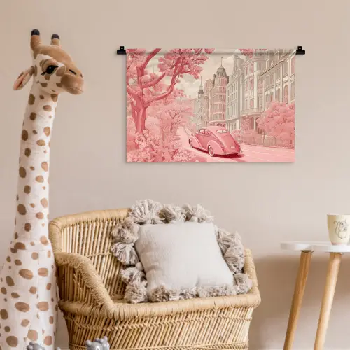 City - Car - Pink Wandkleed katoen klein -wsfeer5_kind