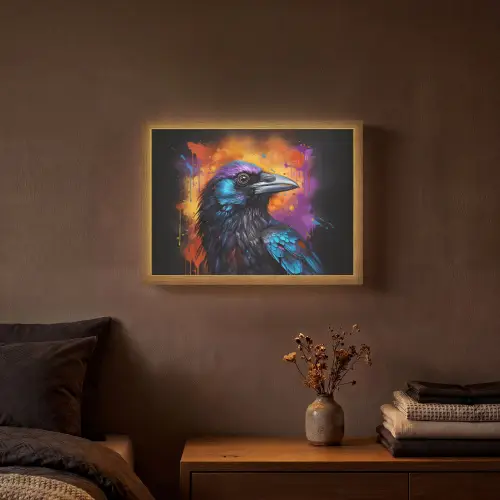 Vogel - Kraai - Graffiti - Zwart - Dieren Light Box met batterij (Wandlamp) middel -sfeer4