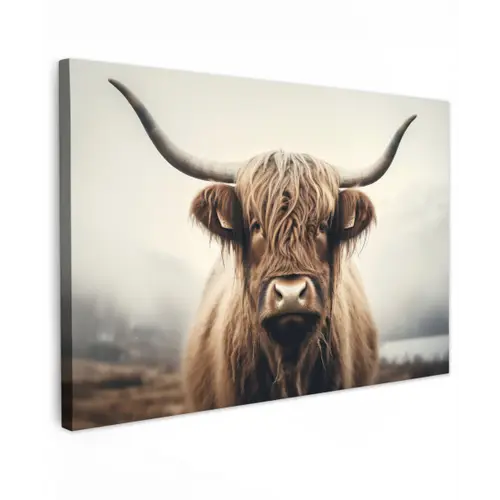 Schotse hooglander - Hoorns - Landschap canvas 2cm klein -z3d