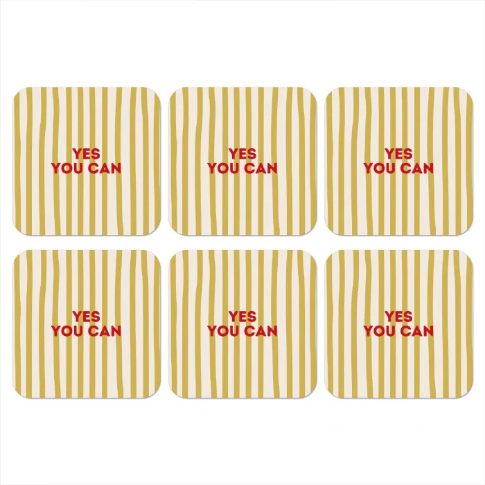 Strepen - Abstract - Yes you can - Rood onderzetter kurk middel -3d