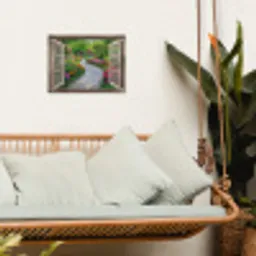 Doorkijk - Bloemen - Tuinpad - Natuur - Raam tuinposter los doek klein -sfeer7