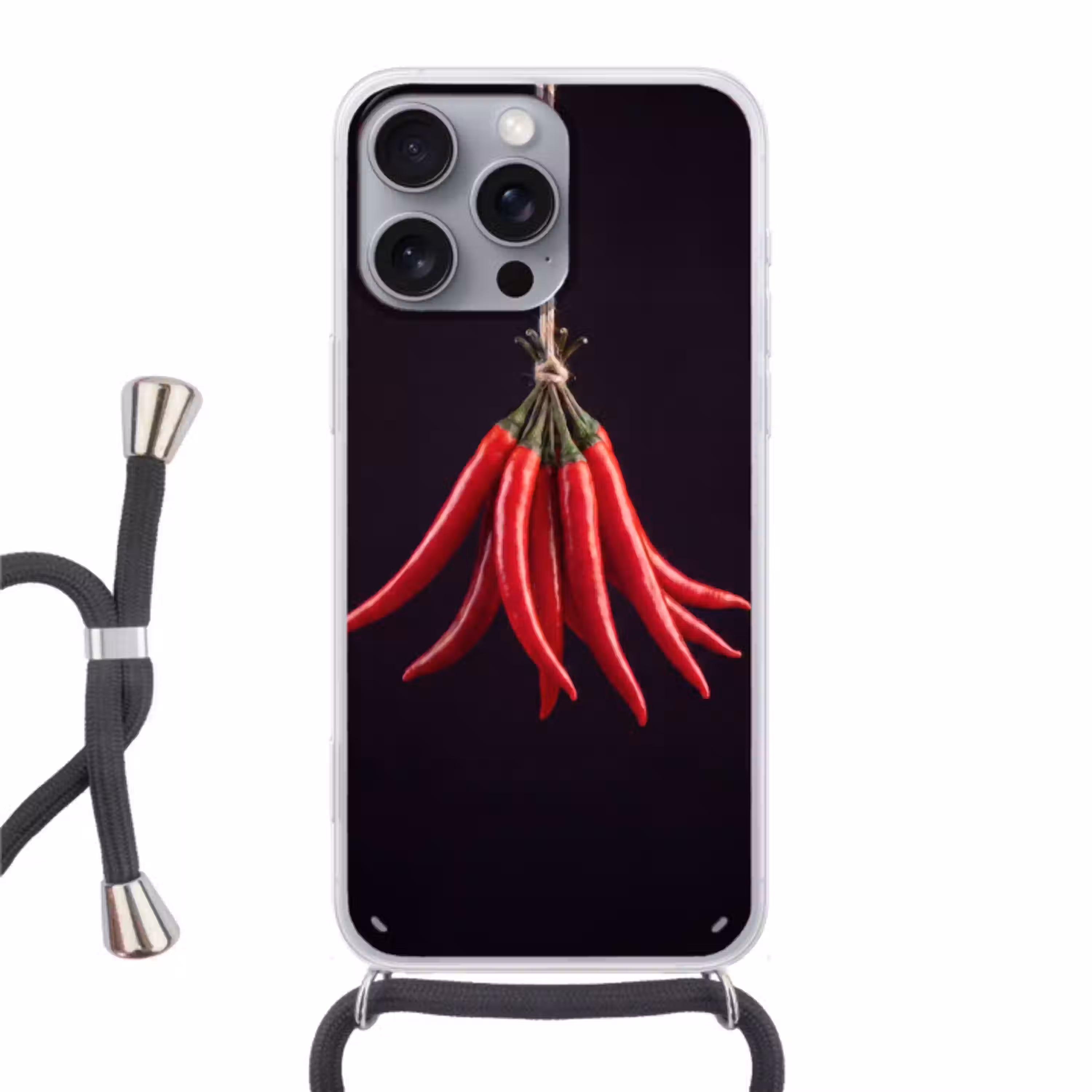 Rode peper - Eten Hoesje iPhone 16 Pro Max met koord klein -3d