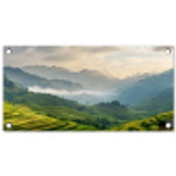Rijstvelden - Bergen - Groen - Natuur tuinposter los doek klein -3d
