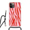 Zebraprint - Roze - Rood - Dierenprint Hoesje iPhone 12 Pro met koord klein -3d
