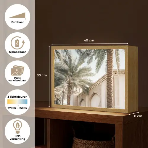 Gebouw - Palmbomen - Beige - Zon Light Box met batterij (Wandlamp) middel -USP_websiteoverzichtNL
