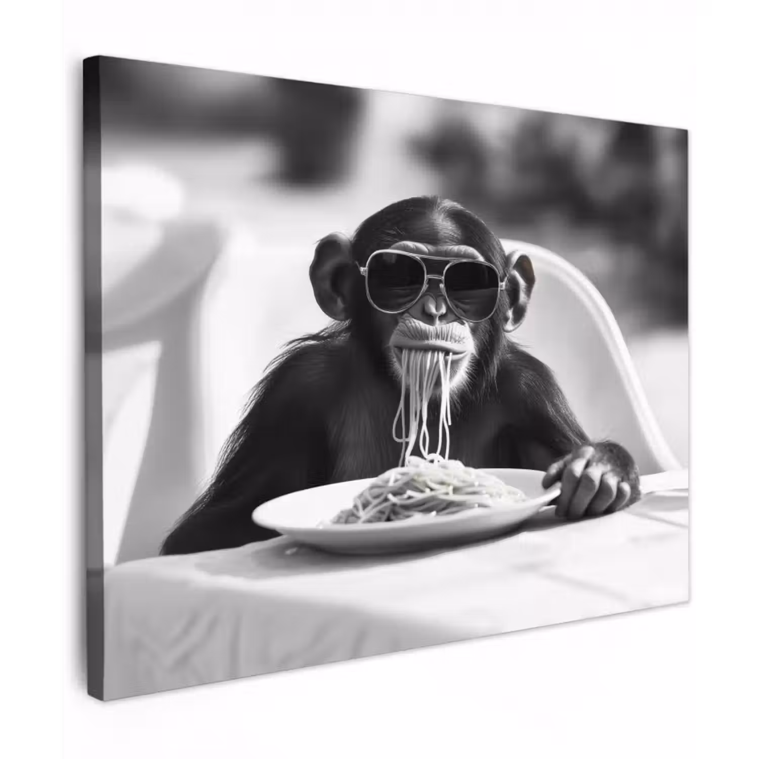 Leinwandbild - Affe - Spaghetti - Sonnenbrille - Schwarz und weiß - Cool - Tier