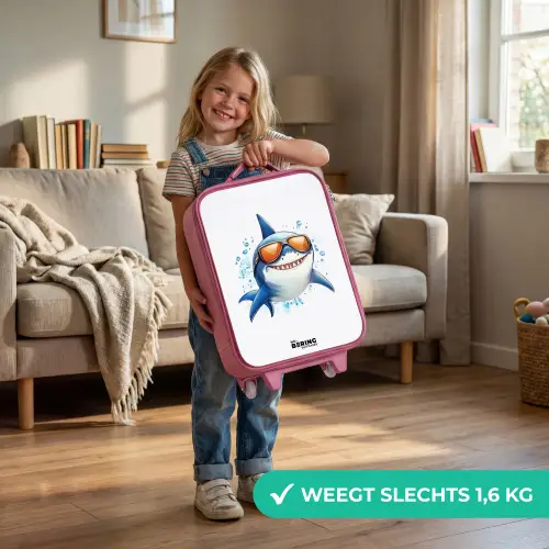Coole haai met zonnebril in het water Kinderkoffer - Roze klein -sfeer2_NL