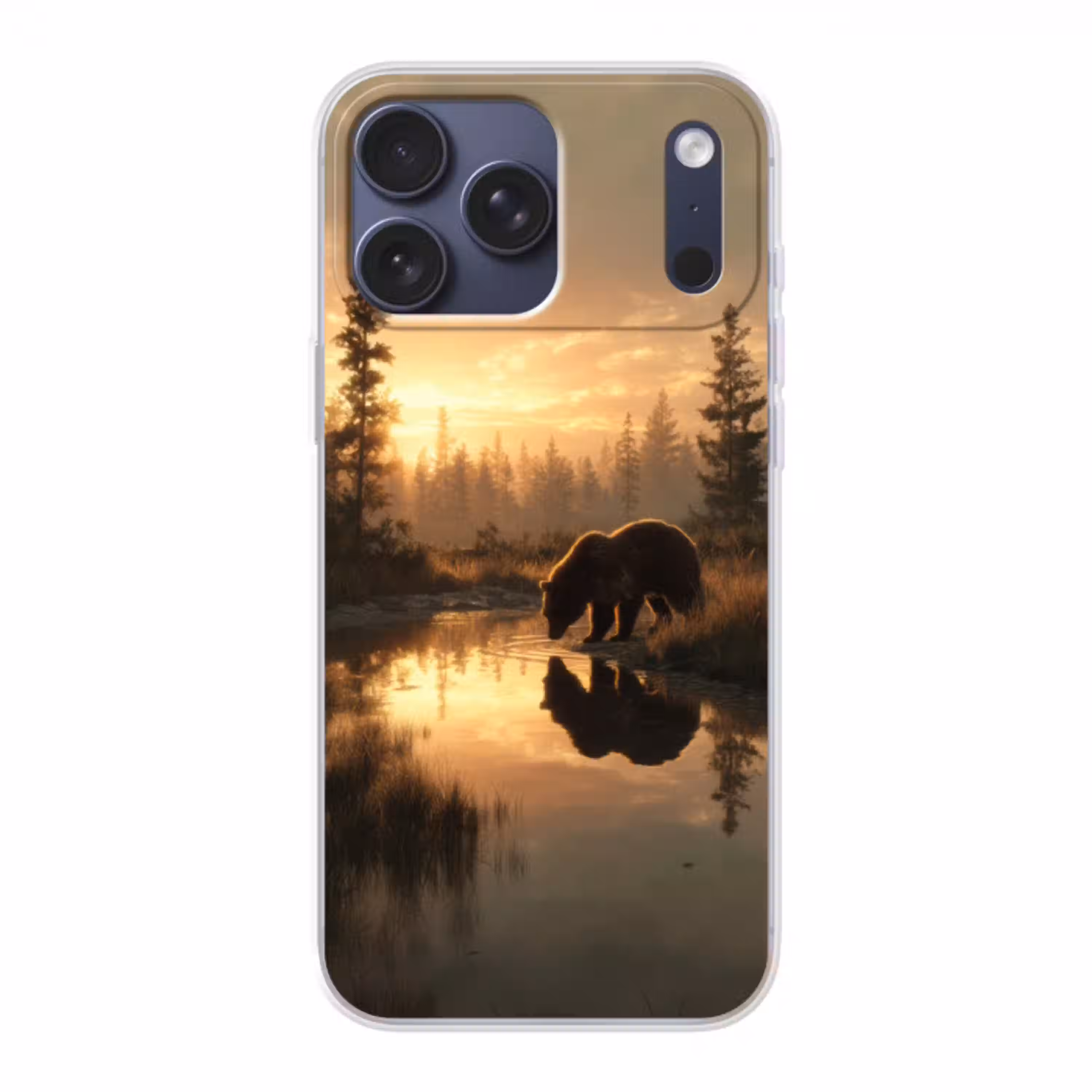 Beer - water - Bos - Ochtendlicht Telefoonhoesje iPhone 17 Pro Max klein -3d