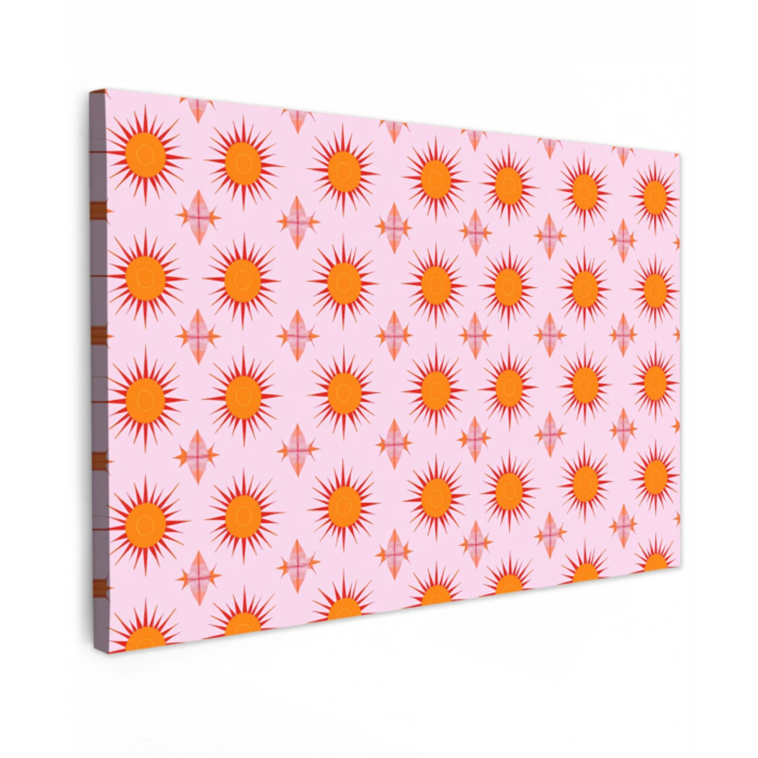 Zon - Patroon - Roze Tuinposter op houten frame 2 cm dik klein 845 -3d