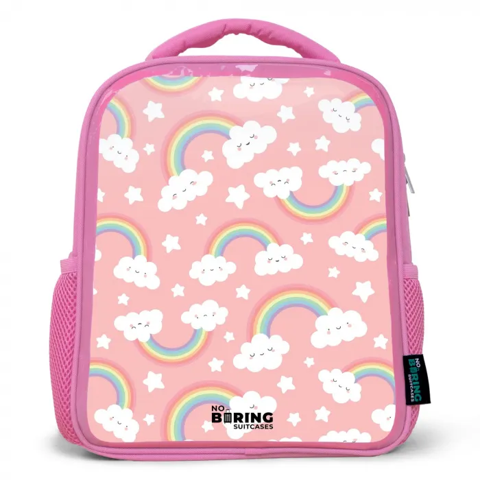 Roze met regenboog patroon Kinderrugzak - Roze middel -3d