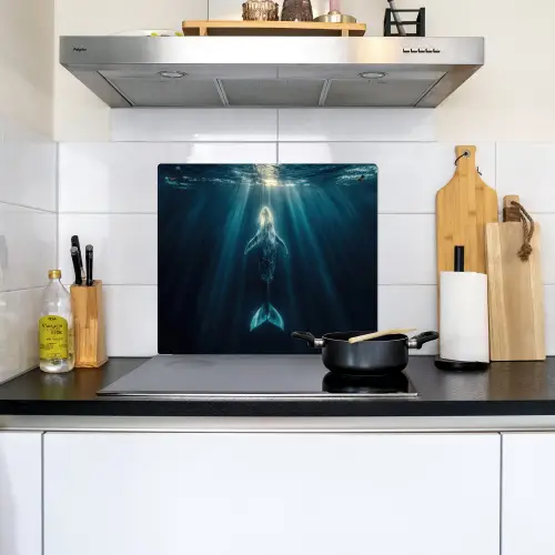 Walvis - Water - Zonnestralen - Blauw Inductie beschemer met haakjes middel -sfeer2