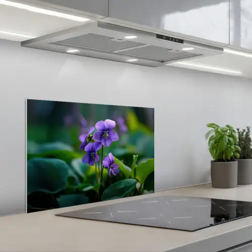 Viooltjes - Paars - Bloem - Bladeren keuken achterwand spatscherm klein -3d_schuin