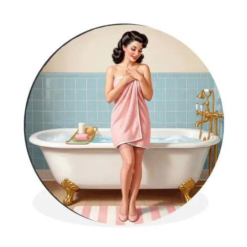 Badkamer - Vrouw - Roze Wandcirkel aluminium klein -3d