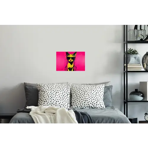 Kat - Art - Zonnebril - Roze Muursticker klein -slaapkamer