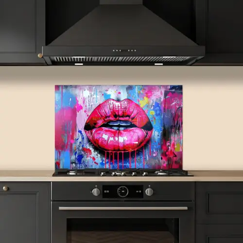 Graffiti - Lippen - Felroze - Geschilderd keuken achterwand spatscherm klein -sfeer1