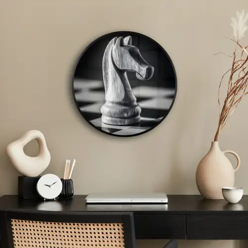 Paard - Hout - Schaalbord - Zwart Fotolijst rond zonder passe partout klein -sfeer1