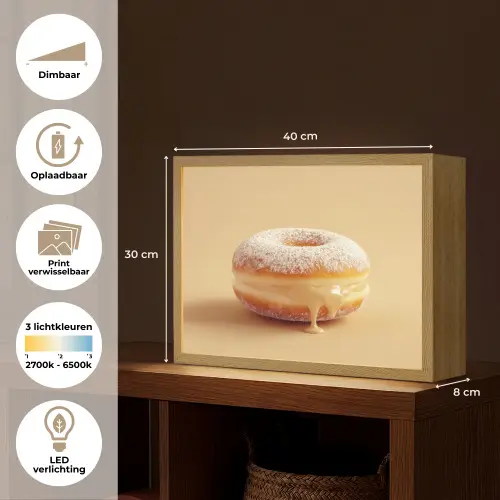 Donut - Romig - Poedersuiker - Beige Light Box met batterij (Wandlamp) middel -USP_websiteoverzichtNL