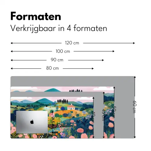 Heuvellandschap - Fantasierijk - Kleurcontrasten Muismat XXL klein -sfeer5