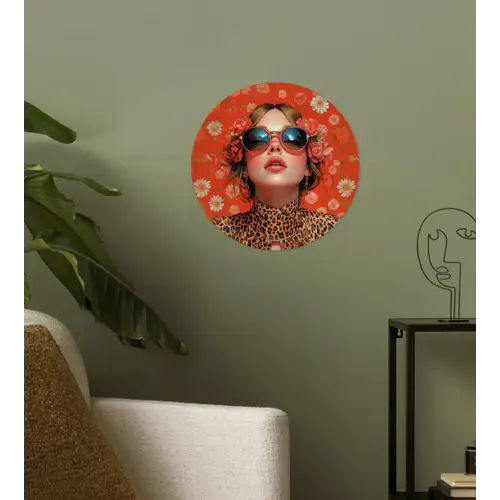 Vrouw - Kleurrijk - Dierenprint - Bloemen Wandcirkel behangsticker klein -sfeer2