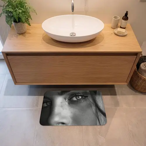 Vrouw - Portret - Zwart wit - Vintage Badmat klein -sfeer1