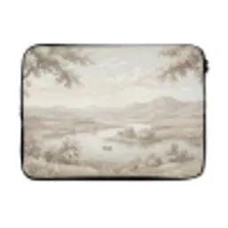 Rivierlandschap - Bergen - Natuur - Vintage - Beige laptophoes neopreen klein -3d