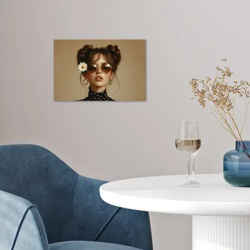 Vrouw - Beige - Bloem - Modern - Portret poster papier klein -sfeer3