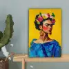 Frida Kahlo - Vrouw - Geel - Blauw - Bloemen canvas 2cm klein -sfeer4