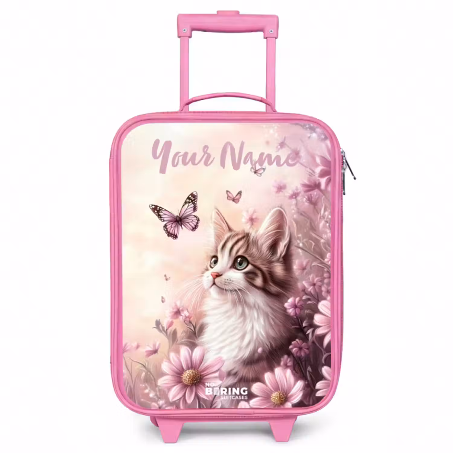 Children's suitcase with name - Pink - Kitten - Butterflies - Purple - Flowers