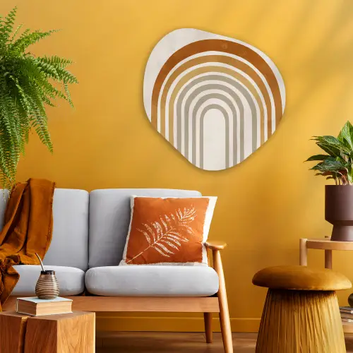 Minimalistisch - Boog - Lijnen - Beige Wandcirkel Organisch Aluminium middel -sfeer4