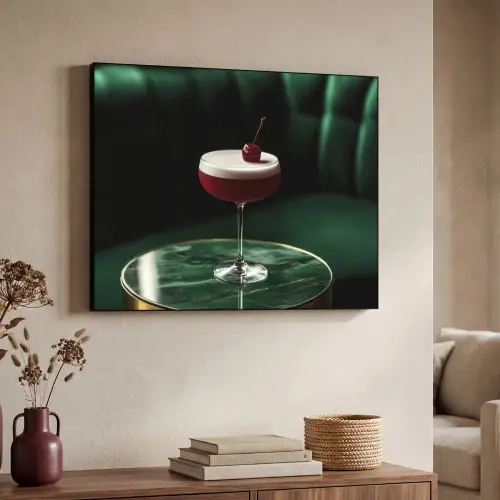 Kers - Cocktail - Rood - Marmer Textielframe zwart klein -sfeer3