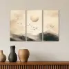 Landschap - Japandi - Beige - Vogels Canvas - Meerluiken 3 luik klein -sfeer3