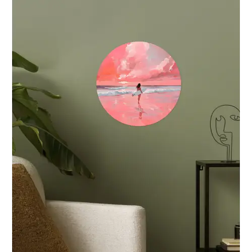 Roze - Surfen - Zee Wandcirkel behangsticker klein -sfeer2
