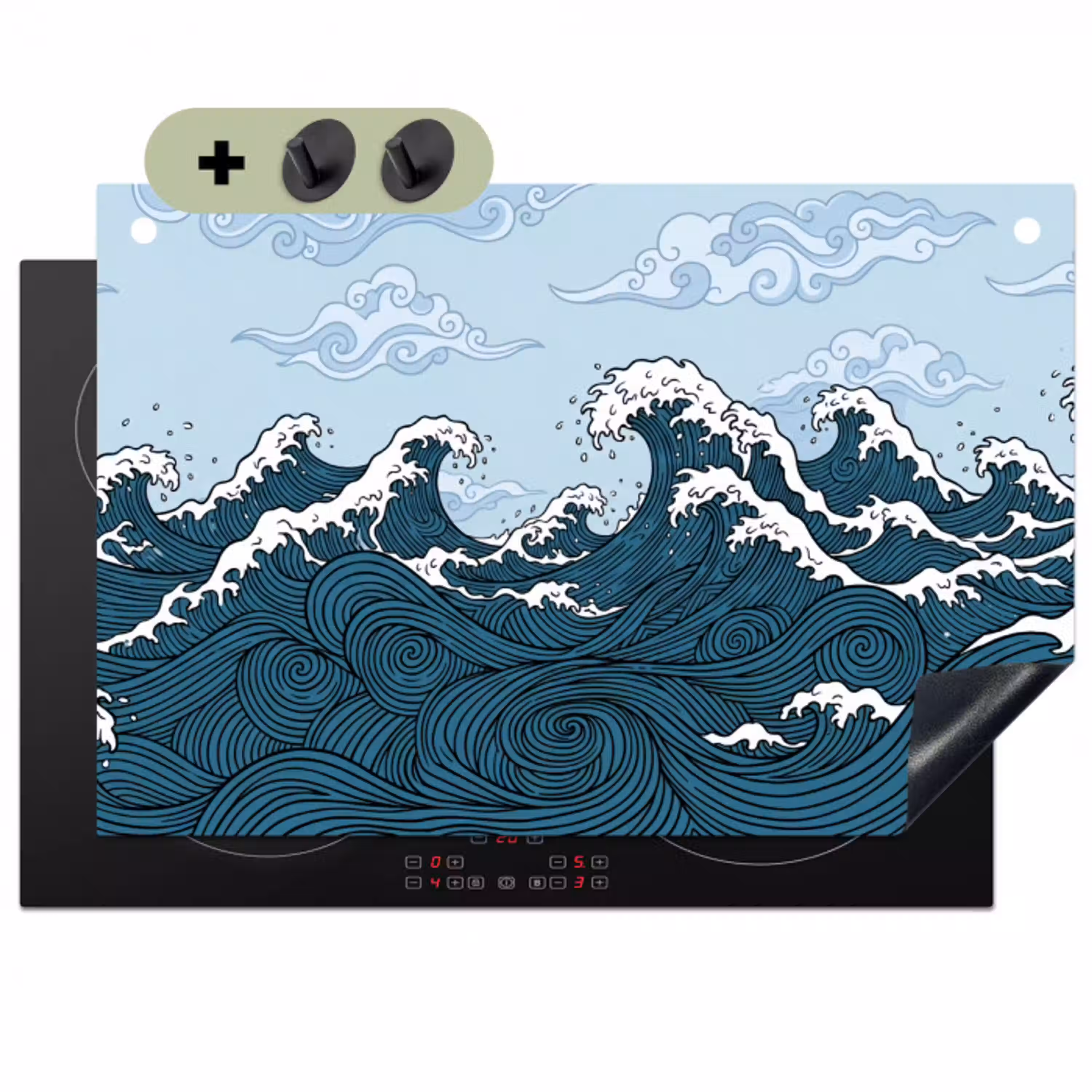 Zee - Golven - Japans - Natuur - Blauw Inductie beschemer met haakjes klein -3d